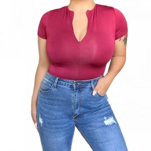 Burgundy Zip Up Bodysuit